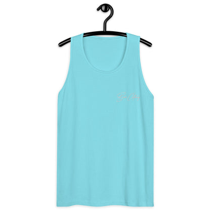 White Signature Embroidery Premium Men's Tank Top - Bearclothing