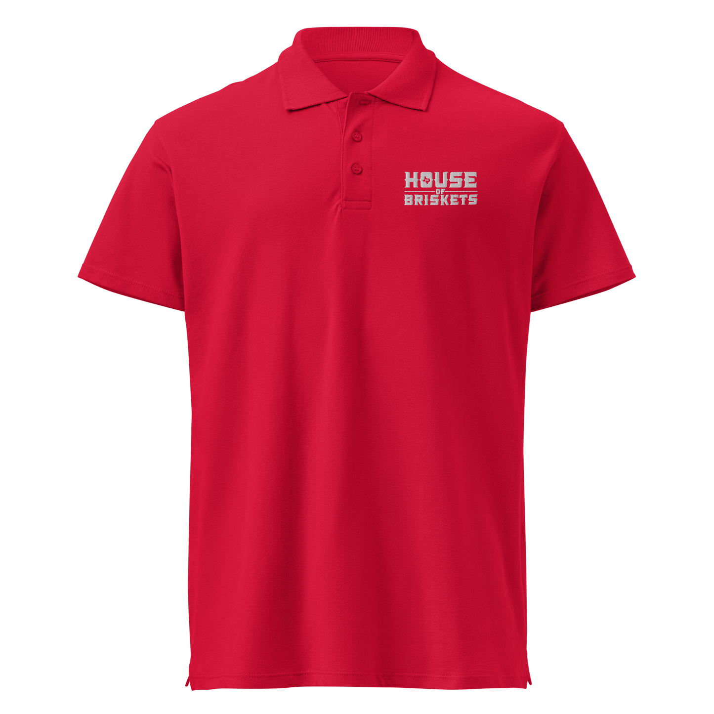 House Of Briskets White Thread Premium pique polo shirt - Bearclothing