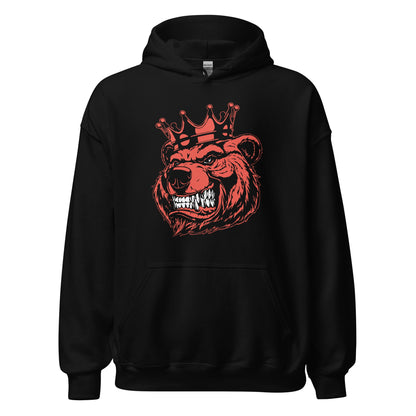 Red Bear with Crown Print Hoodie - Bearclothing