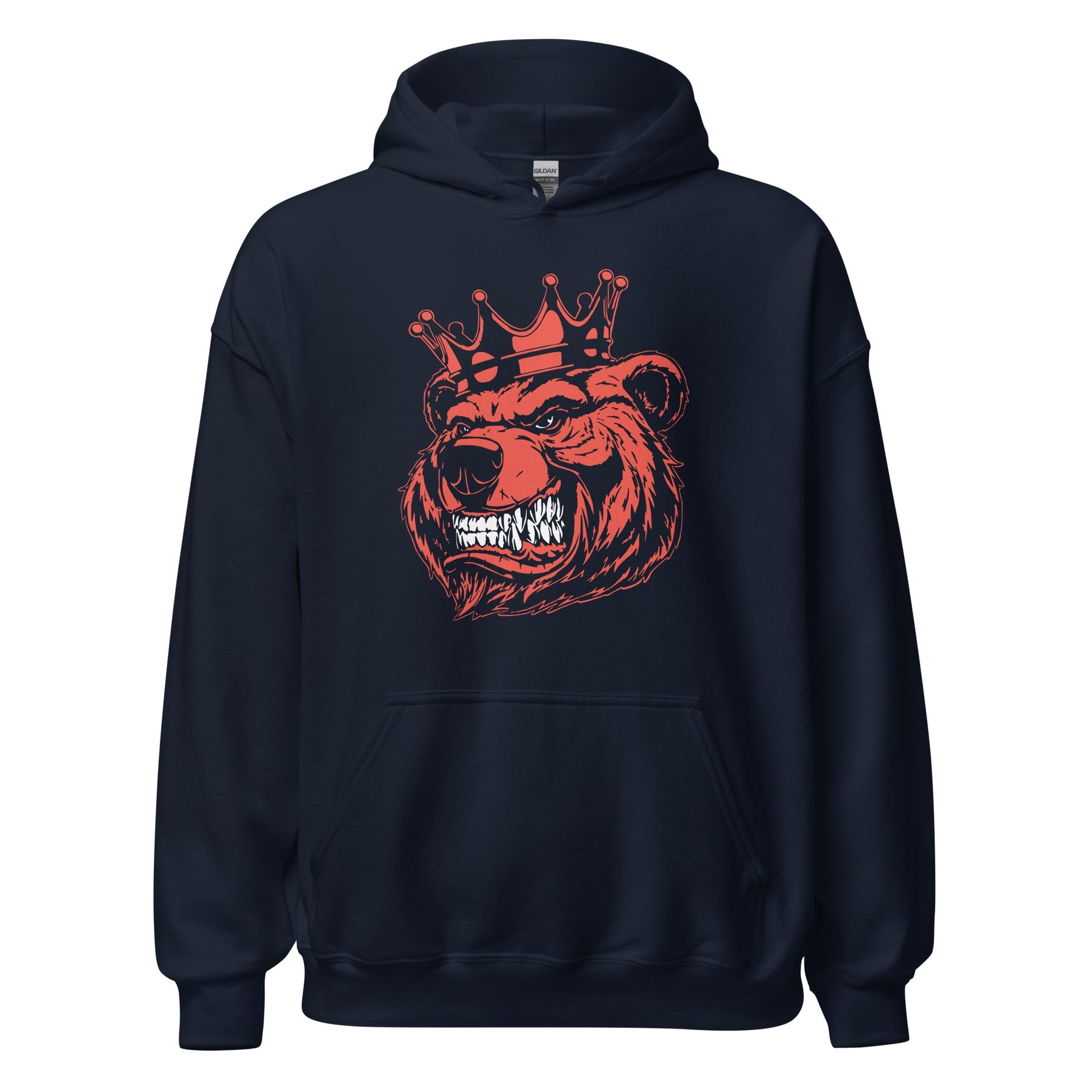 Red Bear with Crown Print Hoodie - Bearclothing